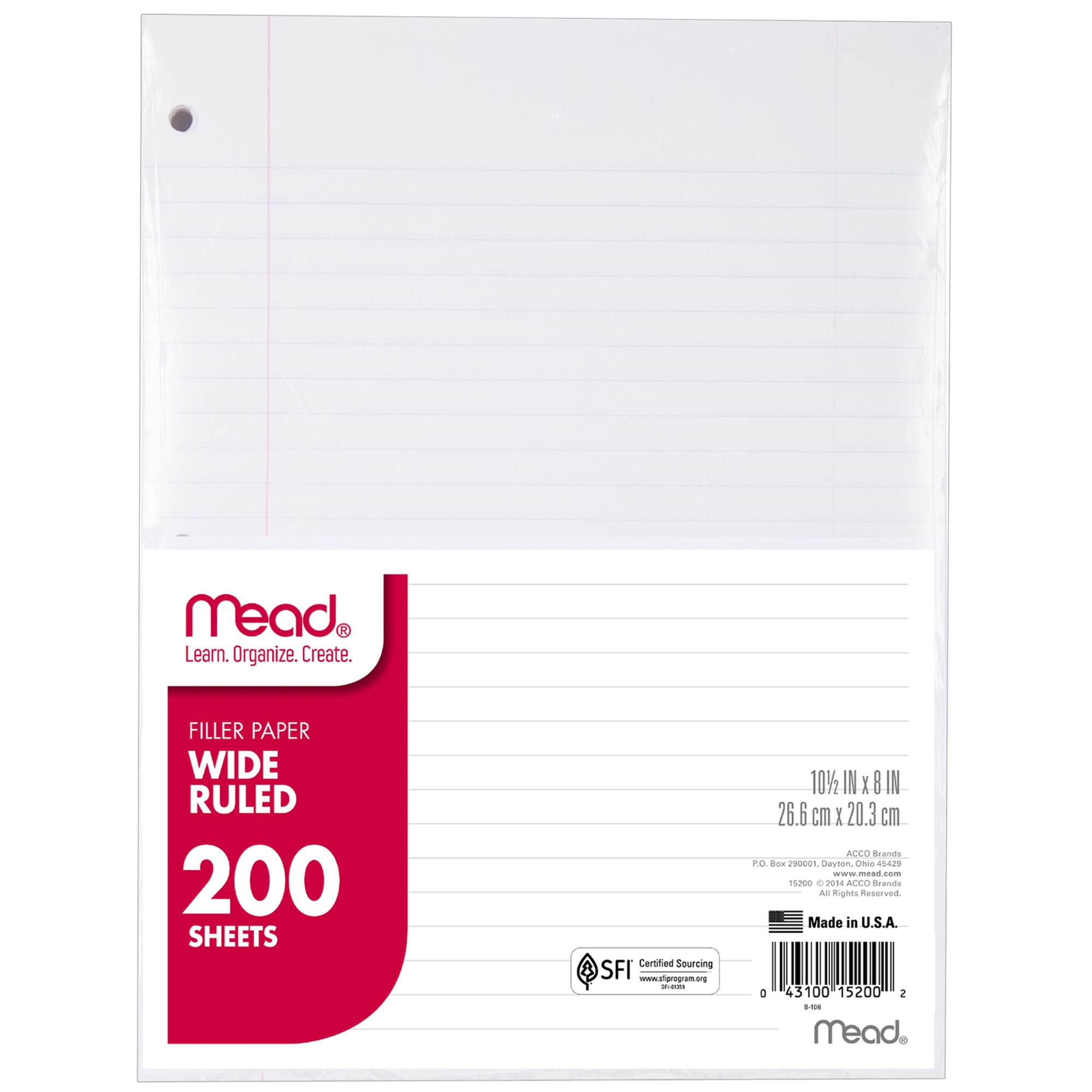 Mead® White Wide Ruled Notebook Filler Paper, 3 Pack of 200